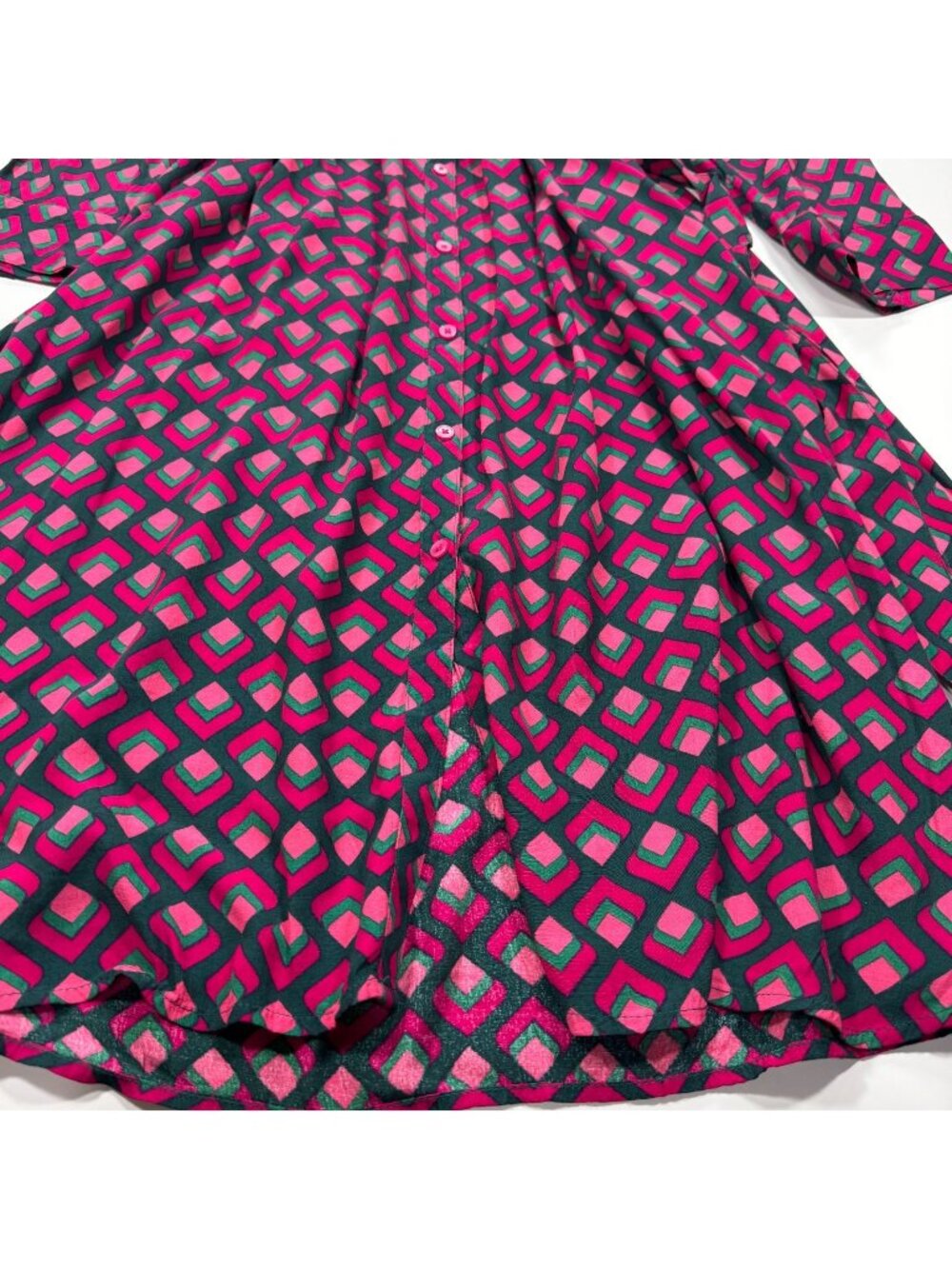 Terra & Sky Midi Dress Women's 2X Pink Geometric Viscose Fit & Flare Pleated